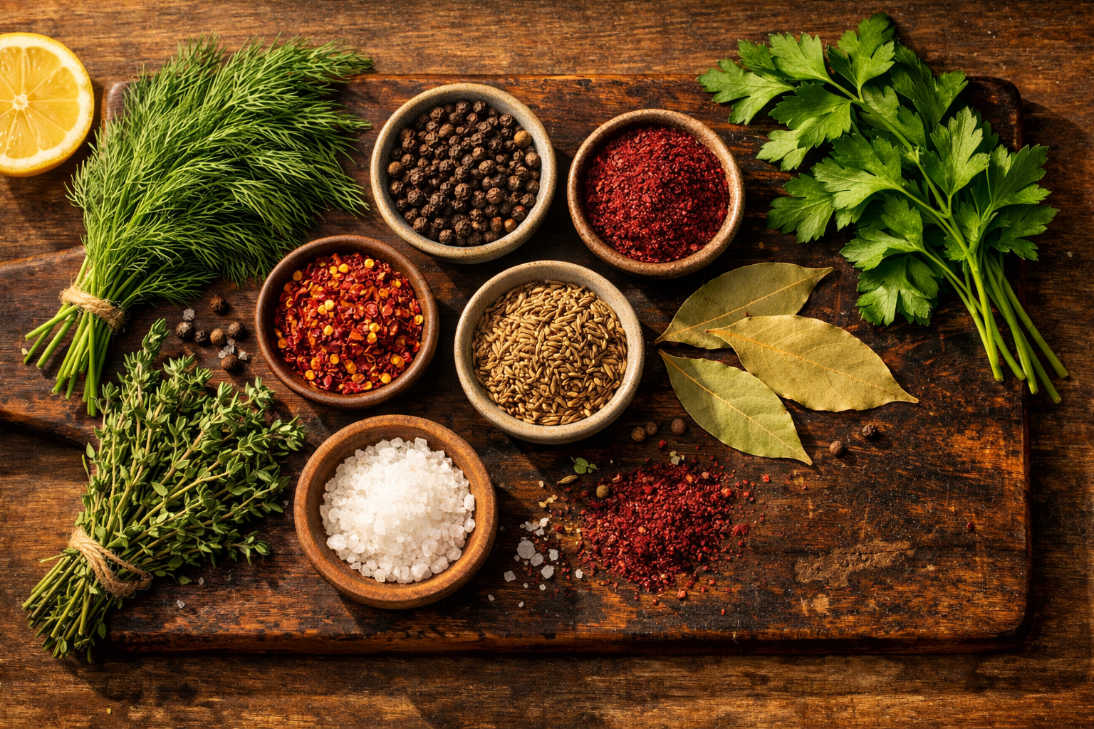 Balık için baharat ve taze otlar