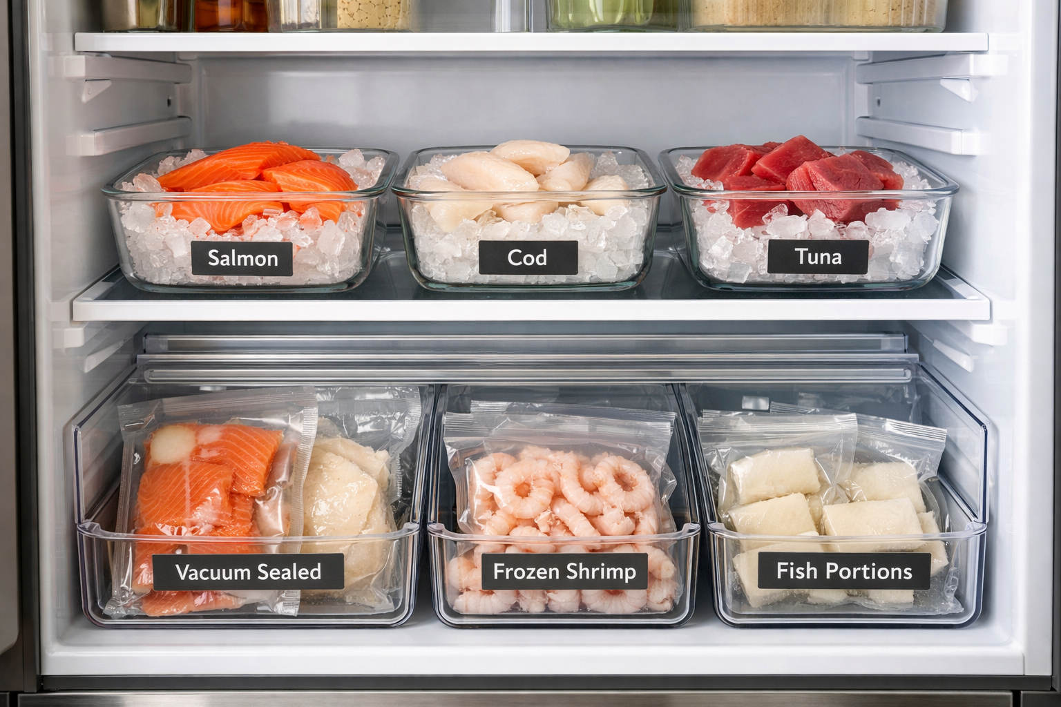 Balık saklama kapları ve buzdolabı düzeni